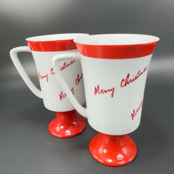 FINE SEYEI CHINA MERRY CHRISTMAS CUP MUG Footed Cups Mugs Set 2 Porcelain Japan - Picture 15 of 16
